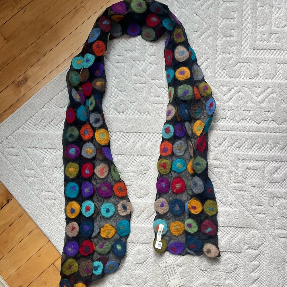 NWT Windhorse wool and silk colorful polka dot scarf - Picture 5 of 5